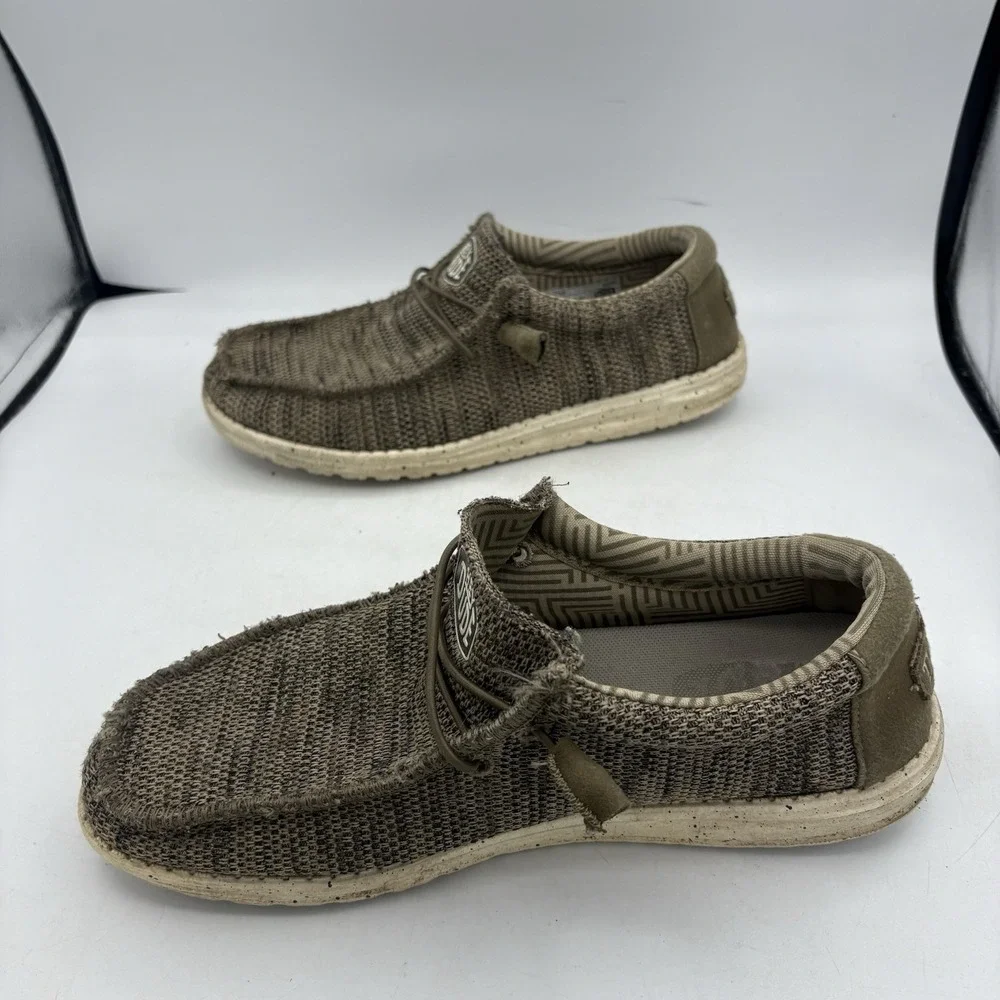 Hey Dude Shoes Mens Size 10 Wally Sox Brown Tan Knit‎ Casual Loafers